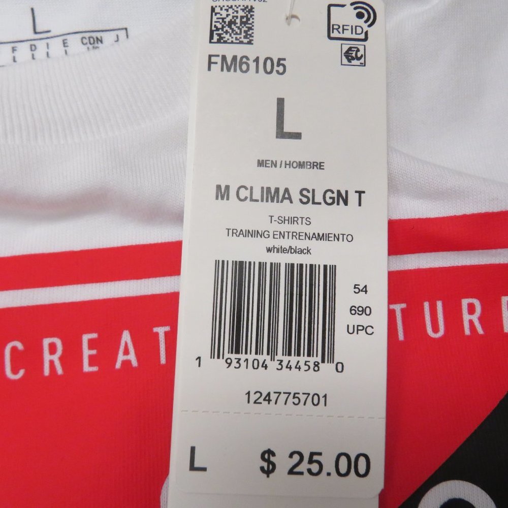 Adidas Slogan Graphic Tee T-Shirt White Climalite Mens Large NWT Cotton Poly - Picture 6 of 9